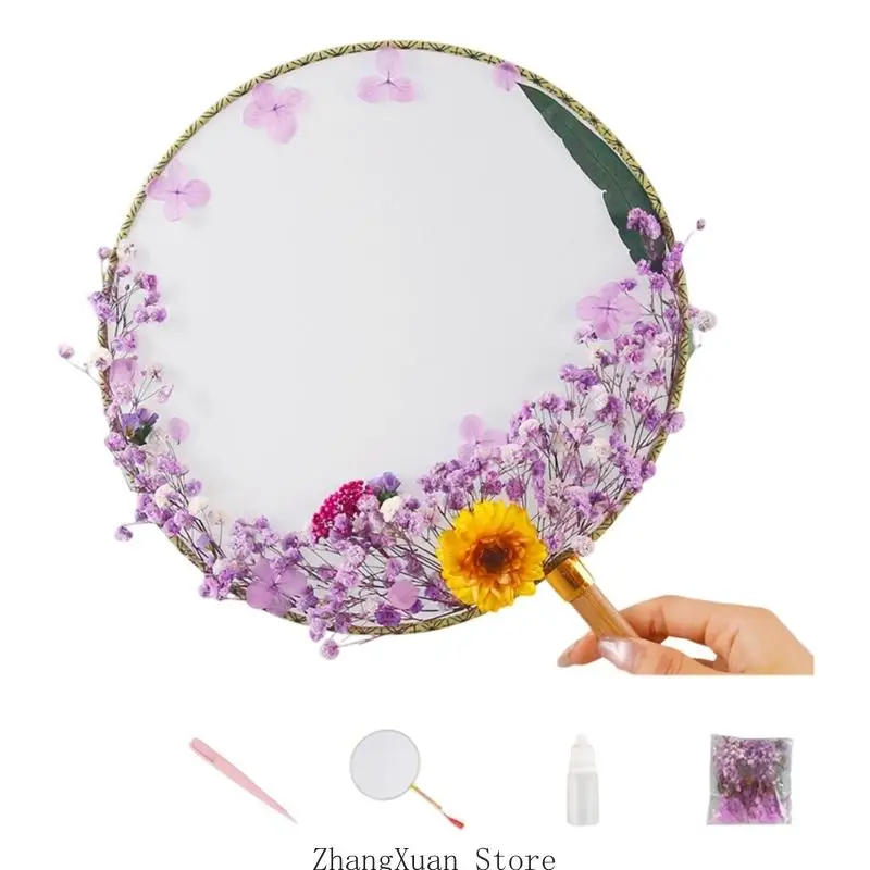 Chinesisches Blumen-Handfächer-Set mit Holzgriff für Regalpräsentation, Raumakzent, beruhigendes Gestalten, Geschenkgebrauch und – Detail 4