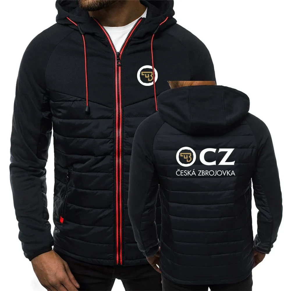 

2024 New CZ Logo Mans Ceska Zbrojovka Print Zipper Hooded Coat Spring Autumn Fashion Popular Patchwork Thin Cotton Padded Jacket