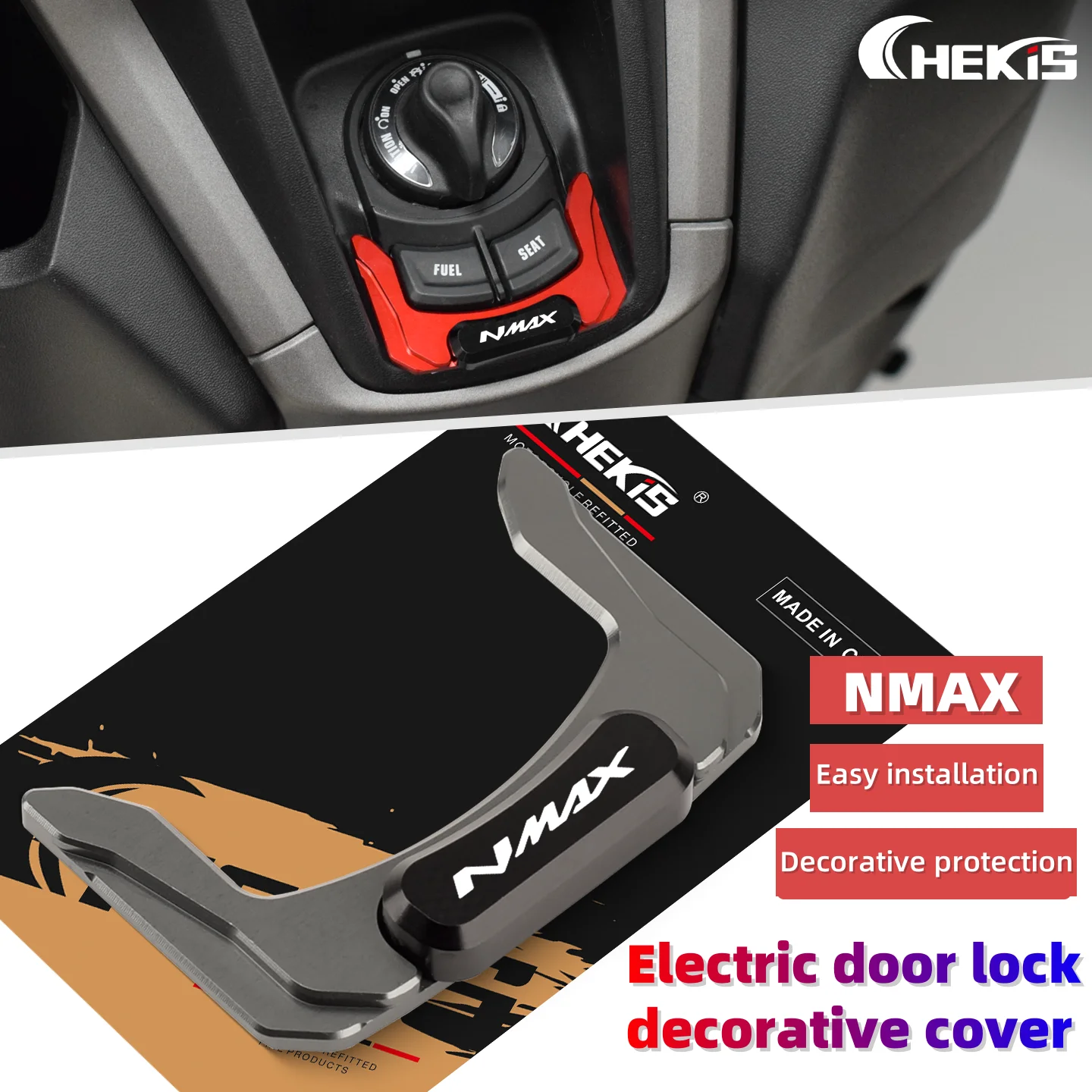 Chekis Is Suitable for 2020~2025 Yamaha Nmax155 /125/160 Nmax Turbo/Tech Max Nmax Neo Modified Accessories, Door Lock Decorative Cover, Aluminum Alloy Switch Protective Cover, Door Start Position Cover