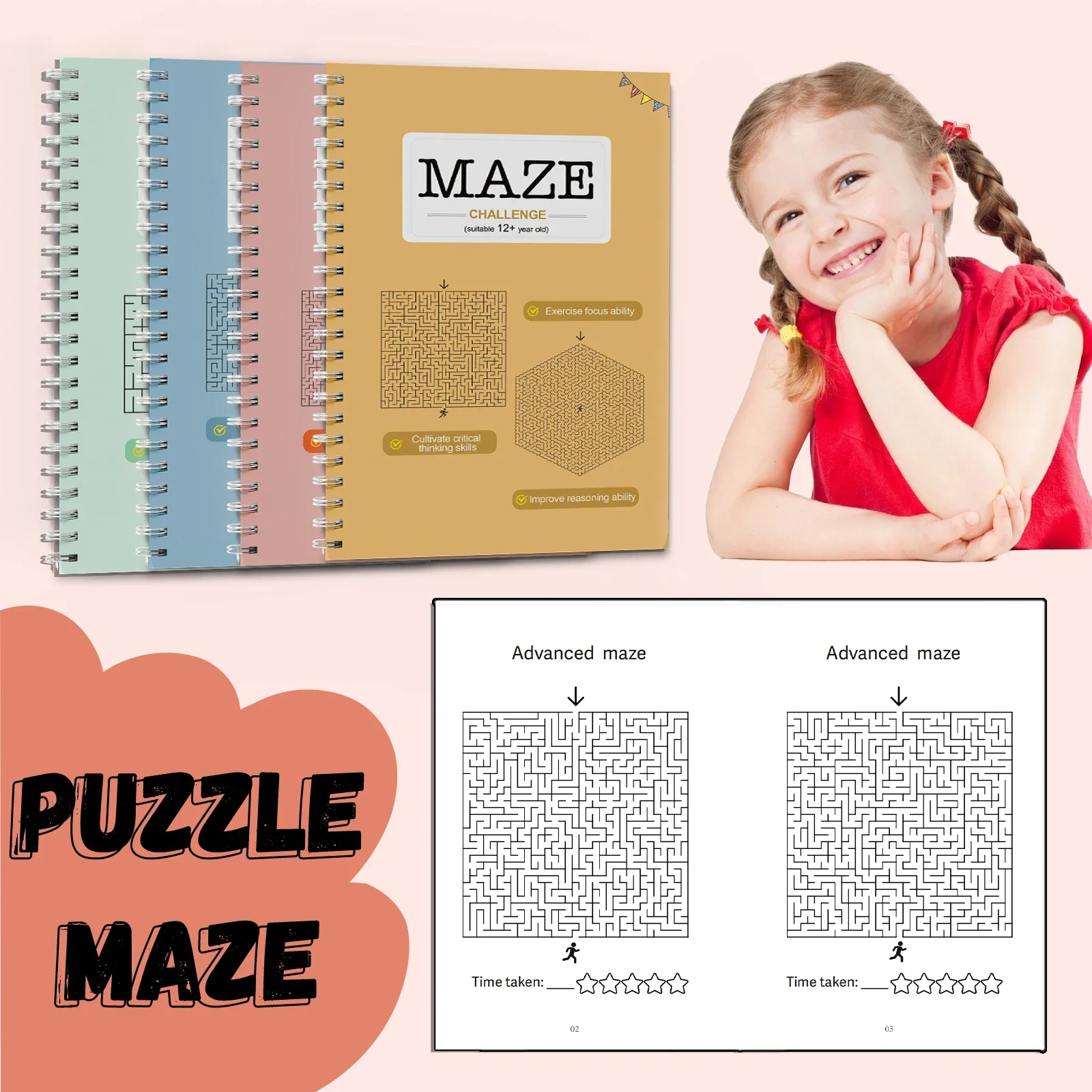 Kids Maze Game Book, Fun Puzzle Activity Workbook, Brain Training for Children, Improve Concentration & Logical Thinking