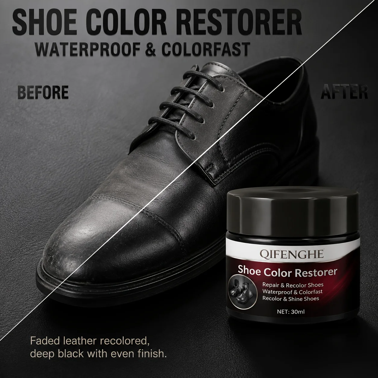 1.01oz Leather Shoe Recolor Balm, Colorfast Scuff Repair Cream, Restore Shine for Formal And Work Footwear