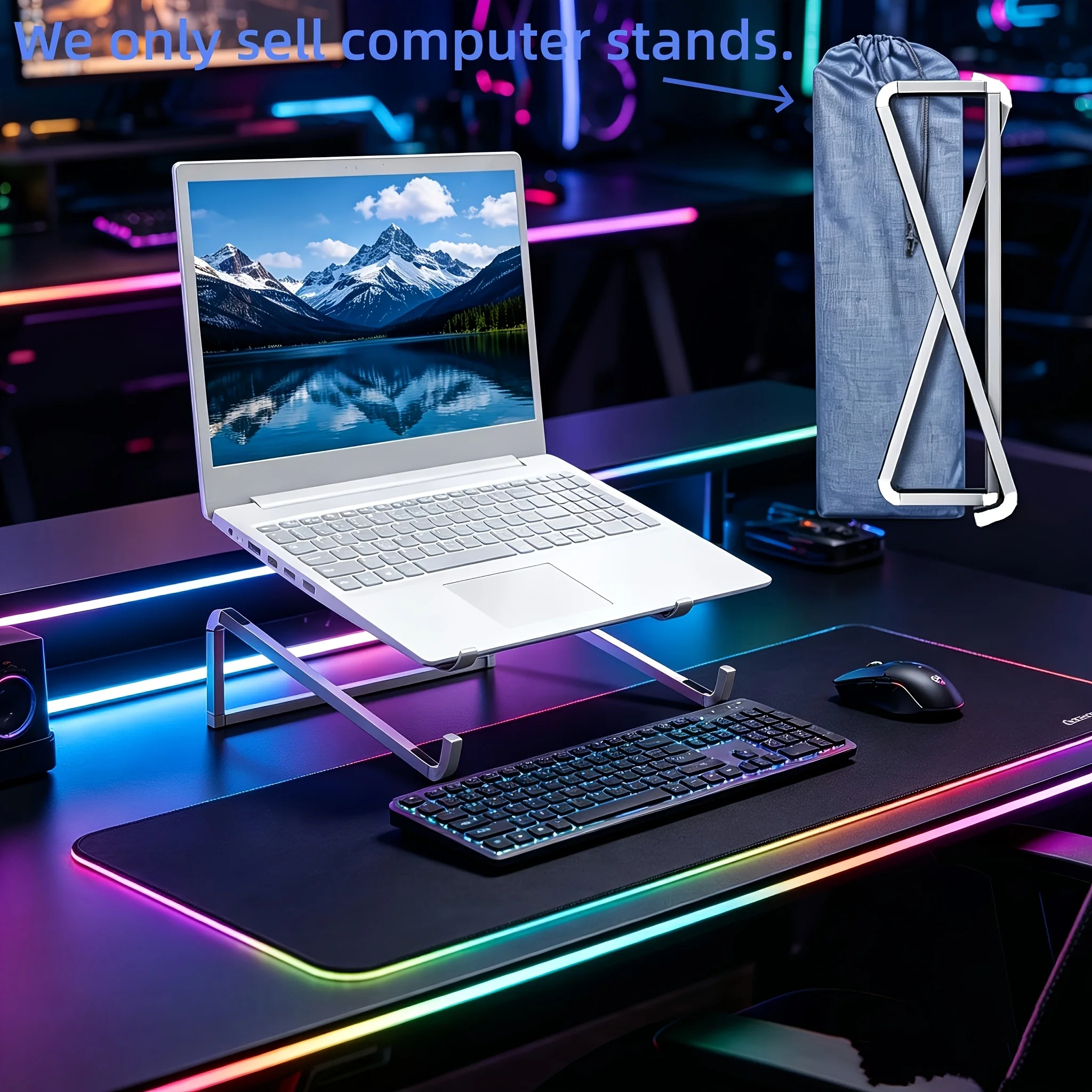 Foldable Laptop Stand for Desktop, Universal Ventilated Notebook Riser Holder, Silver