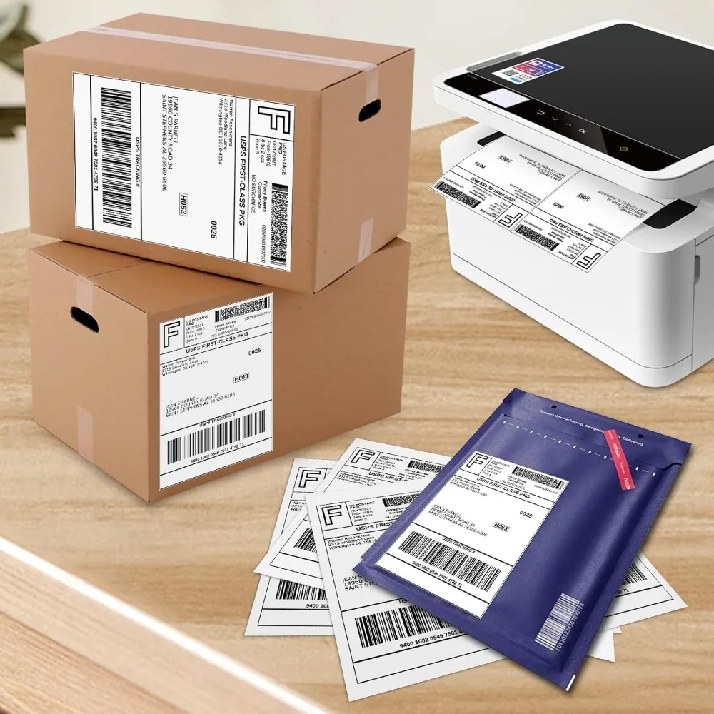 SJPACK 반쪽 페이지 자가 접착 배송 라벨, 8.5 x 5.5 인치, 레이저 및 잉크젯 프린터 호환, 시트당 라벨 2개