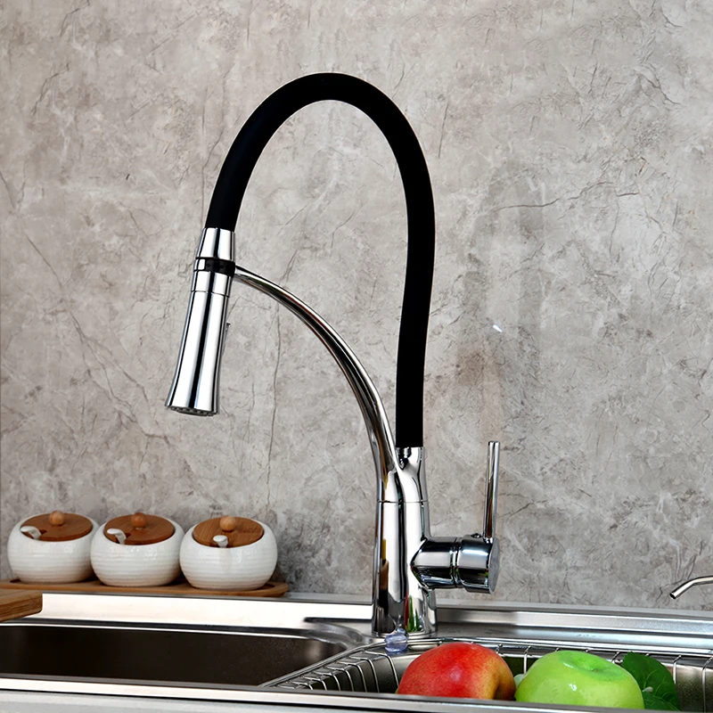

YANKSMART Kitchen Faucet Solid Brass Polished Chrome Kitchen Faucet Swivel Pull Down Spout Kitchen Sink Mixer Water Tap