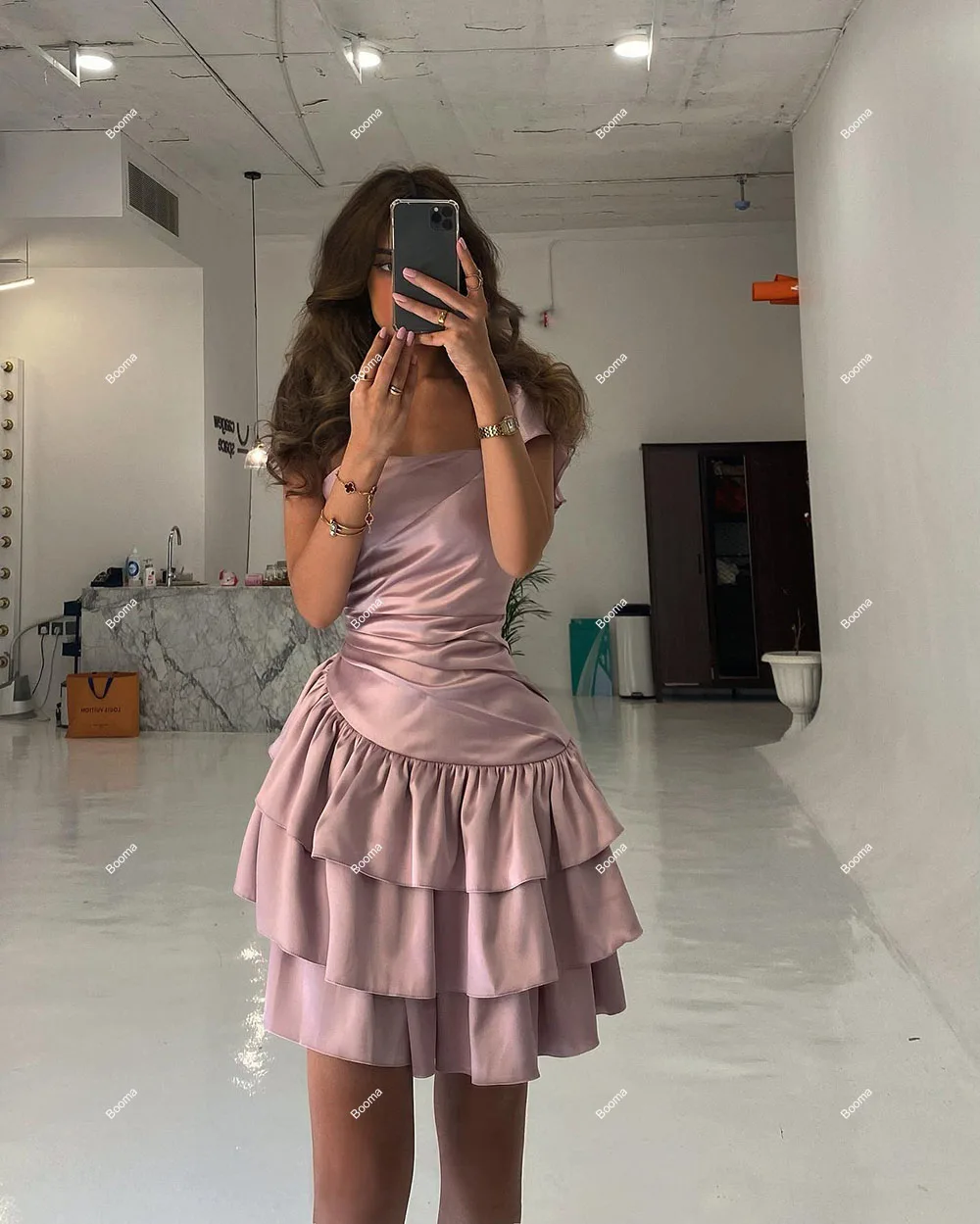 Booma Short Prom Dresses One Shoulder Pleats Tiered Stain Cocktail Dress for Women Saudi Arabic Special Occasion Gown for Events