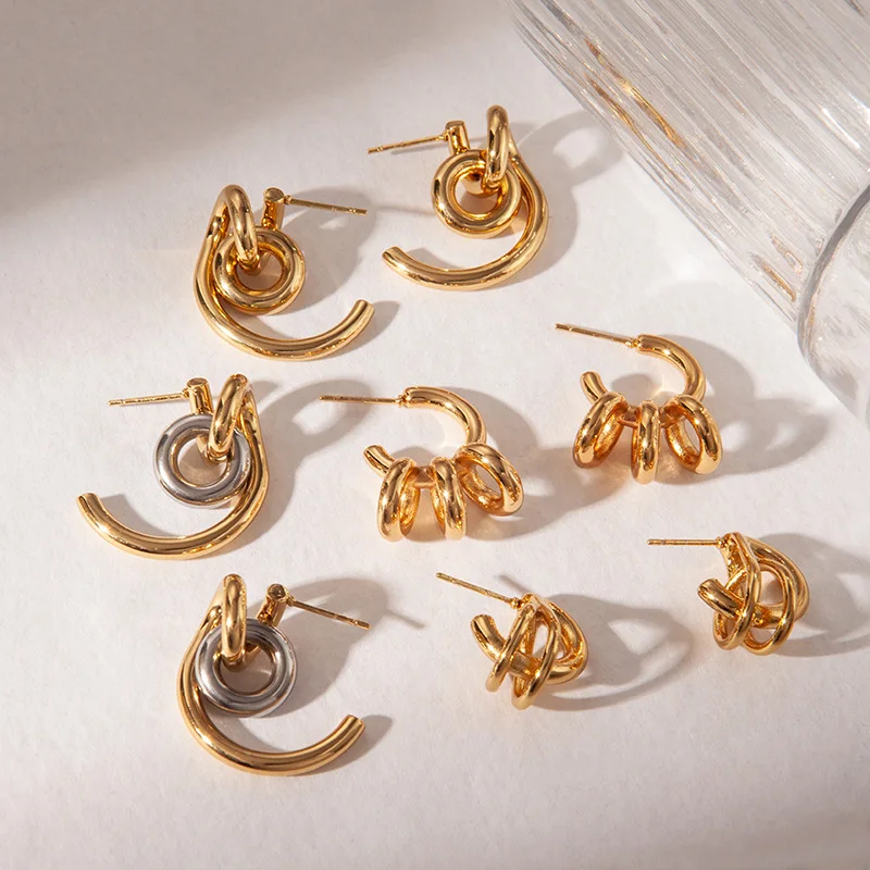 

Ear Studs Irregular Line Design with Durable 18K Gold-Plated Stainless Steel Tarnish Free