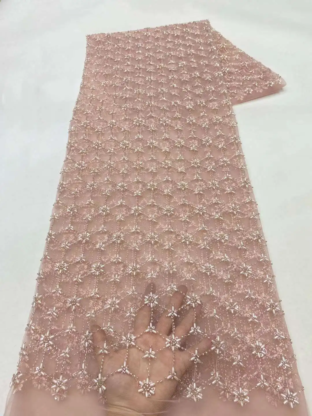 Tissu Africain en Dentelle Perlée à Paillettes de Haute Qualité, Tulle Français NigWin pour Robe de Soirée de Mariage, 5 Yards, 2024