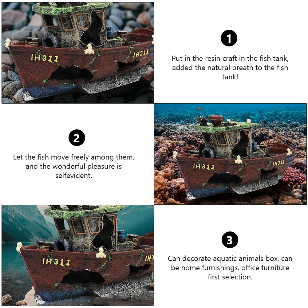 1-個樹脂工芸水族館漁船装飾壊れにくい水槽の装飾品自然水生風景ホームオフィス装飾用
