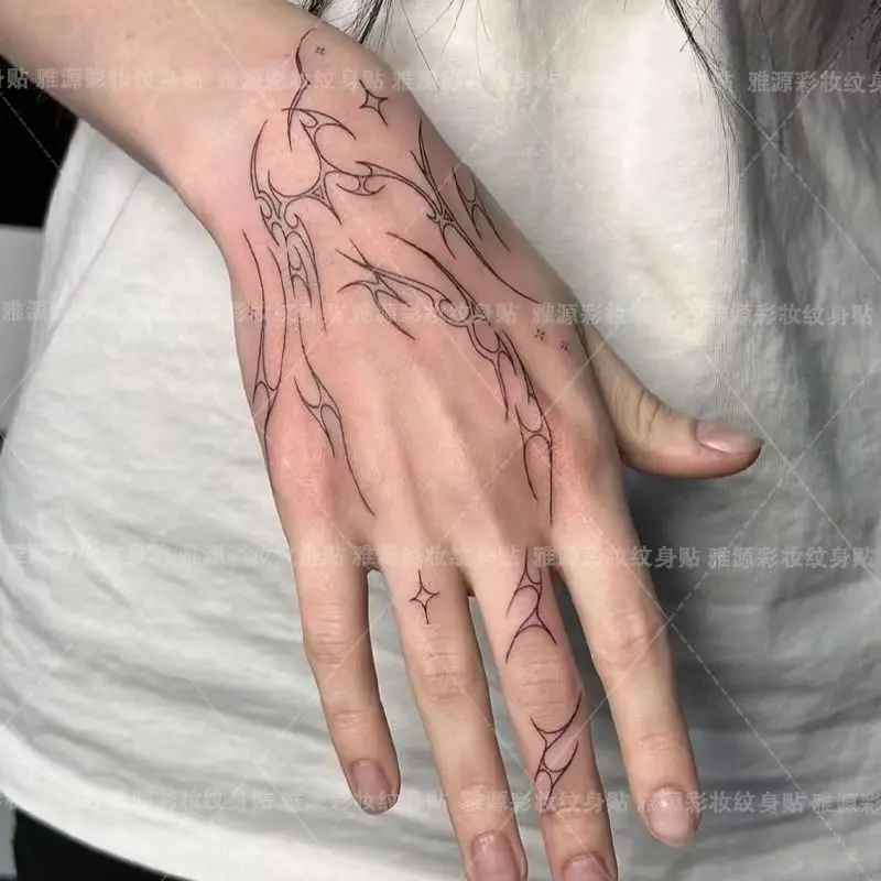 Темная молния, шипы, травяной сок, татуировки, наклейки на руку, ключицы, полупостоянная поддельная татуировка, водостойкая, стойкая, для живота, для мужчин и женщин