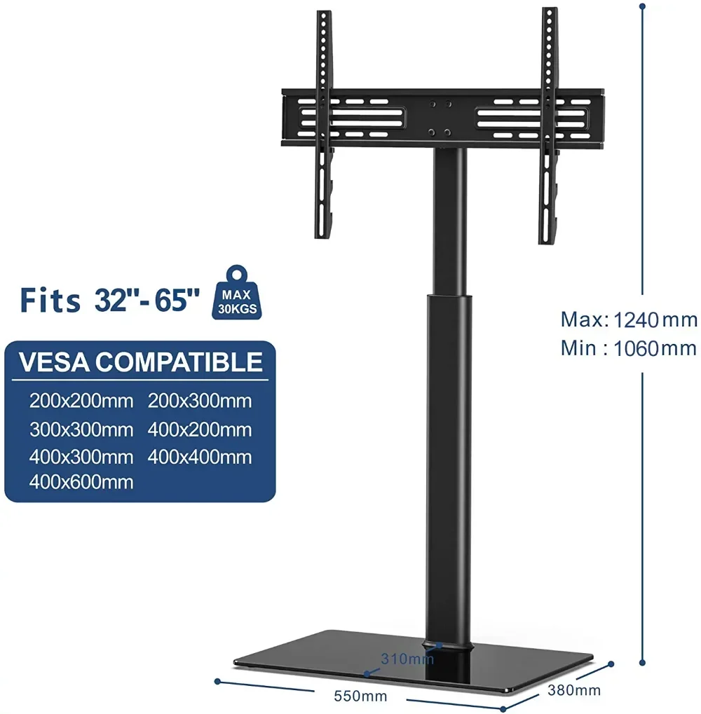 Universal TV Stand Base with Swivel Mount, Corner Floor TV Stand for 32 39 42 50 55 60 65 Inch TVs