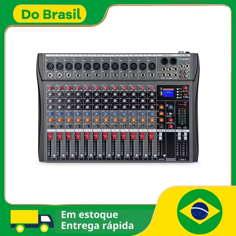 VEDO 16 Canais Mixer de Som de Áudio Console Digital Interface Console Mixing DJ Console USB Com 48V Phantom Power