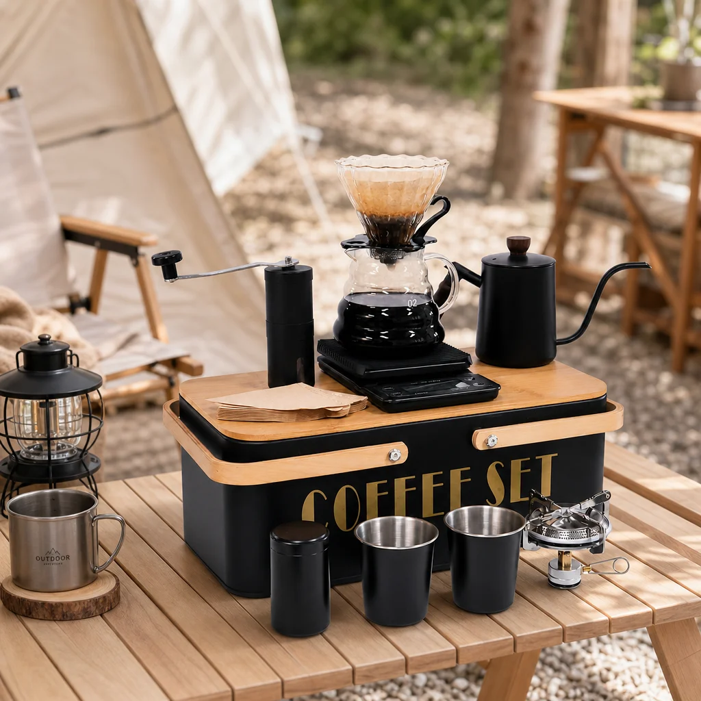 SOTECH 10 in 1 Pour Over Coffee Set Portable Outdoor Camping Coffee Maker Kit with Manual Grinder Gooseneck Kettle Coffee Sca