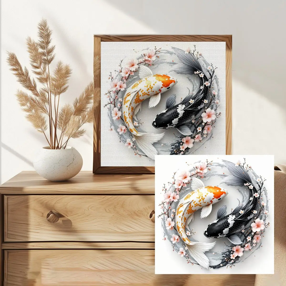 1 Stück 30x30 cm/11,8 Zoll Koi-Fisch Gestempeltes Kreuzstich-Set DIY-Kit 11/14/16CT DIY-Stickset Kreuzstich-Set – Detail 2