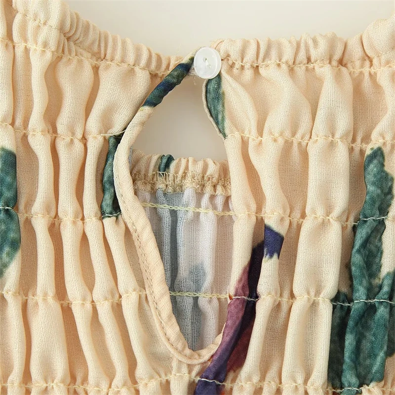 Keyanketian 2025 novo pintado à mão impressão plissado cintura elástica sem mangas vestidos midi estilo retro magro em camadas uma linha vestido longo