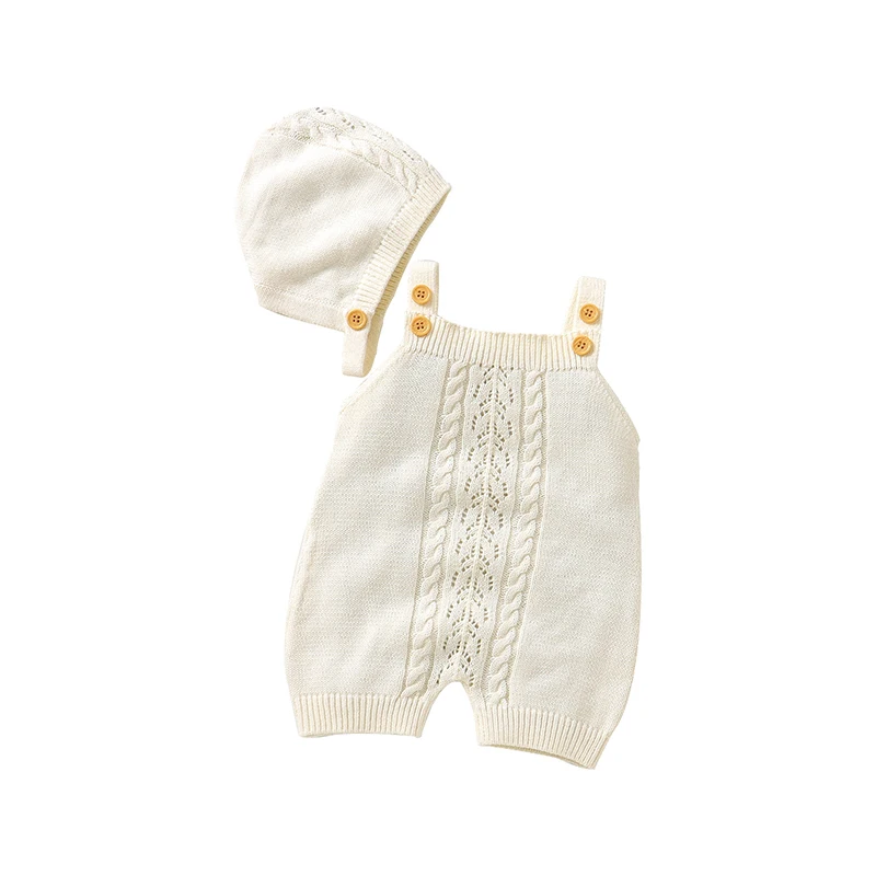 Anti-Wrinkle Sleeveless Baby Summer Rompers & Knitted Hat Clothing Sets Newborn Outfit Sets Infant Apparel Bundle Attire Package