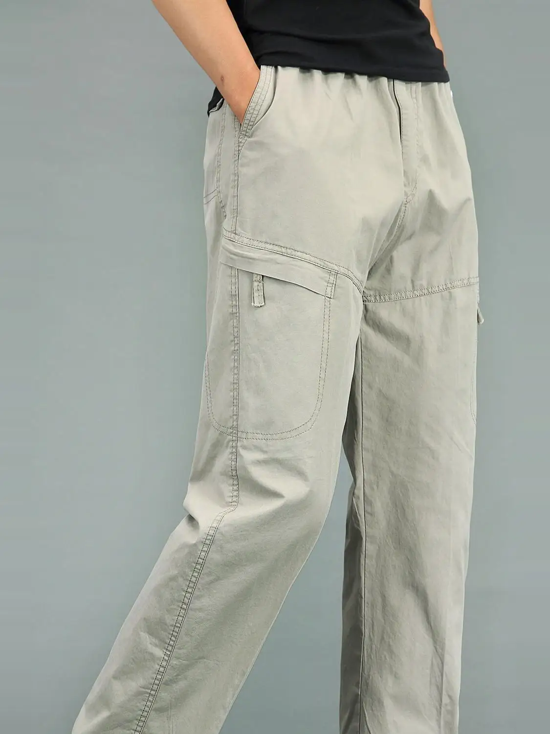 

Весна, лето, осень, тонкие повседневные брюки, мужские большие размеры, большая талия, свободная рабочая одежда, брюки с эластичной резинкой на талии, большие размеры