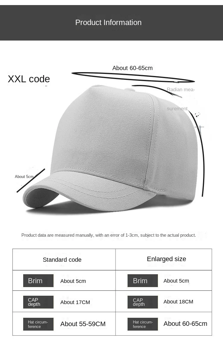 Übergroße XXL-Baseballkappen, verstellbare Papa-Hüte, kurze Rechnung für große Köpfe, 58–60 cm, 60–65 cm, extra große Golfmützen mit niedrigem Profil – Detail 12