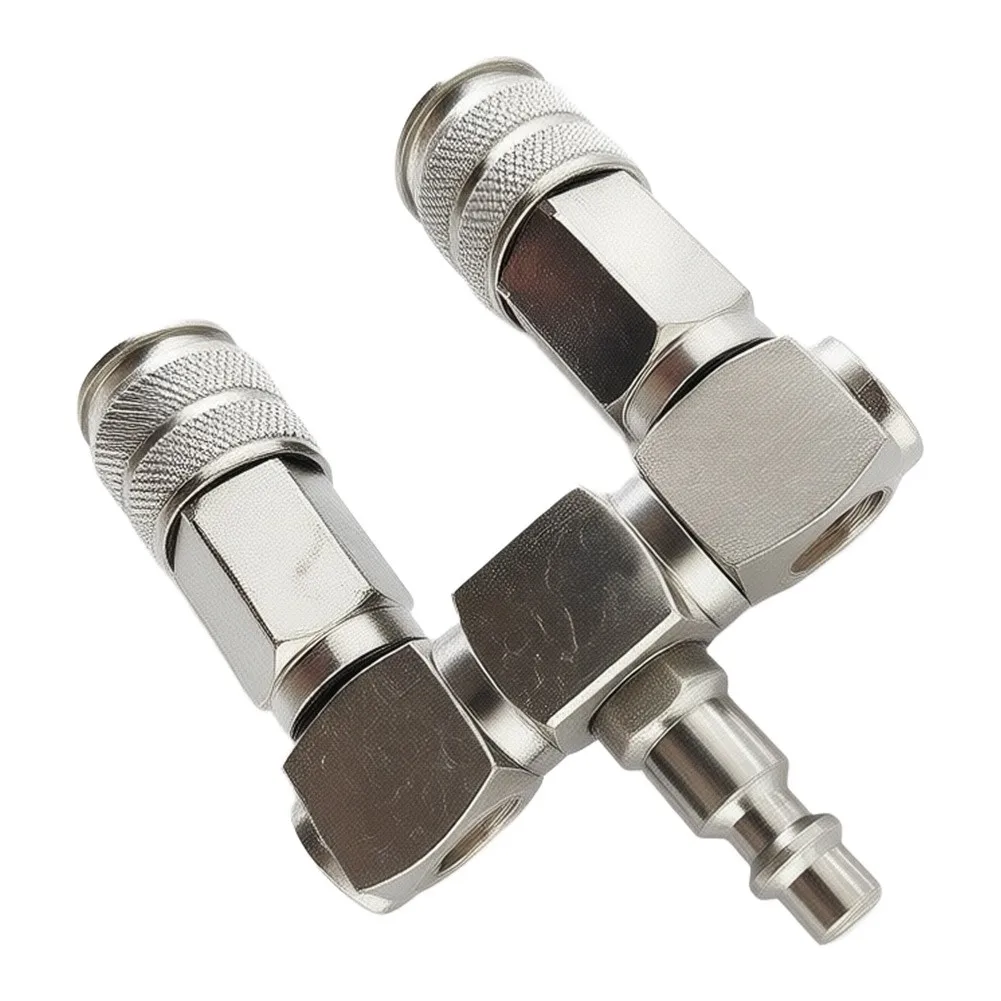 2 Way 1/4in NPT Air Splitter with Rotating Swivel Connector and Nickel Plated Finish for Long Life in Harsh Conditions