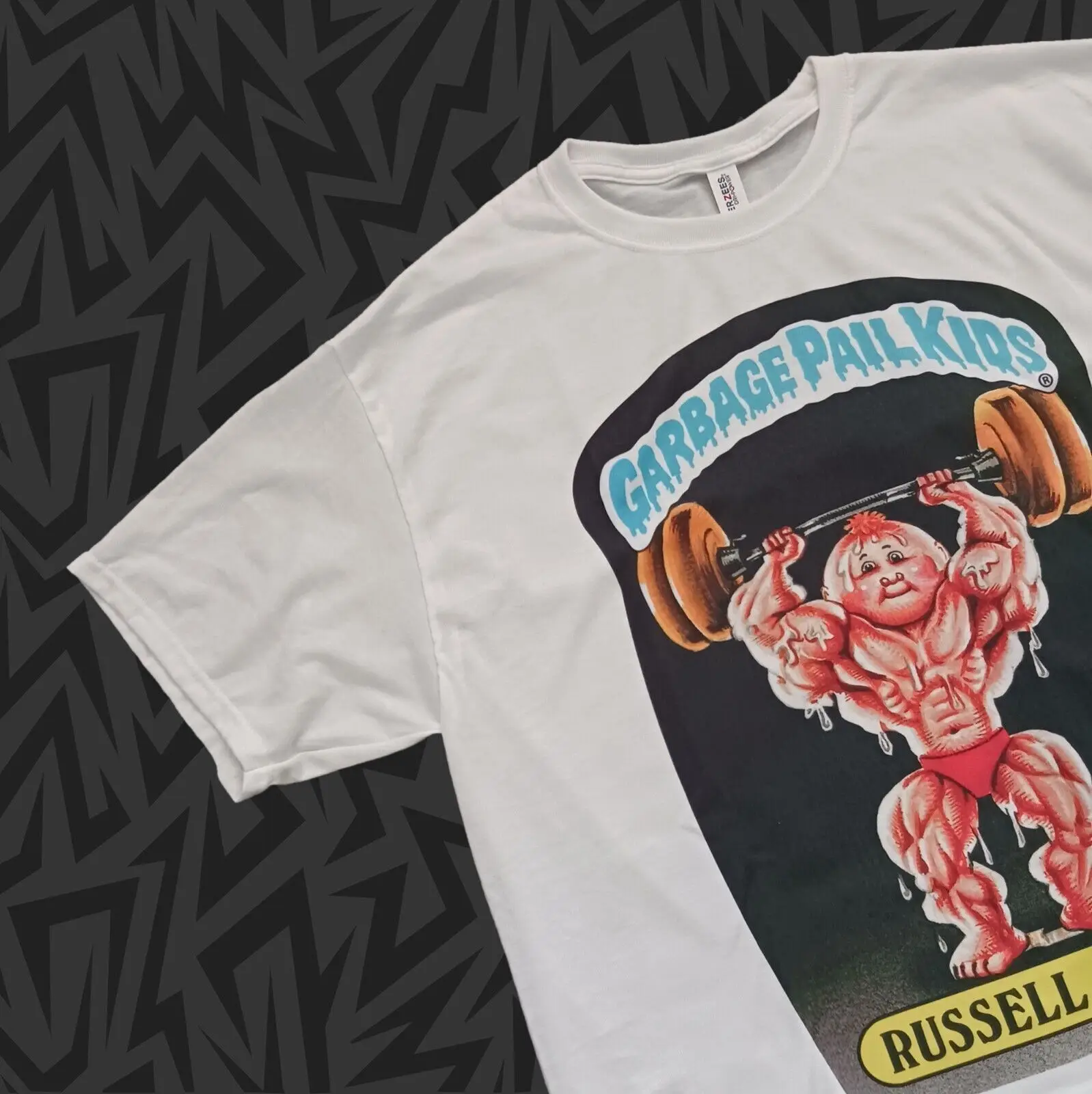 Garbage Pail Kids T-Shirt RUSSELL MUSCLE Series 2 Card 50a vtg bodybuilder S-2XL