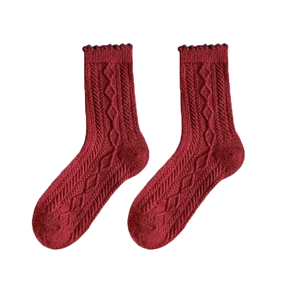 

Versatile Sweat Absorption Red Mid-Calf Socks Winter Warm Soft New Year Socks Cozy Breathable Female Ankle Socks Casual Outfits