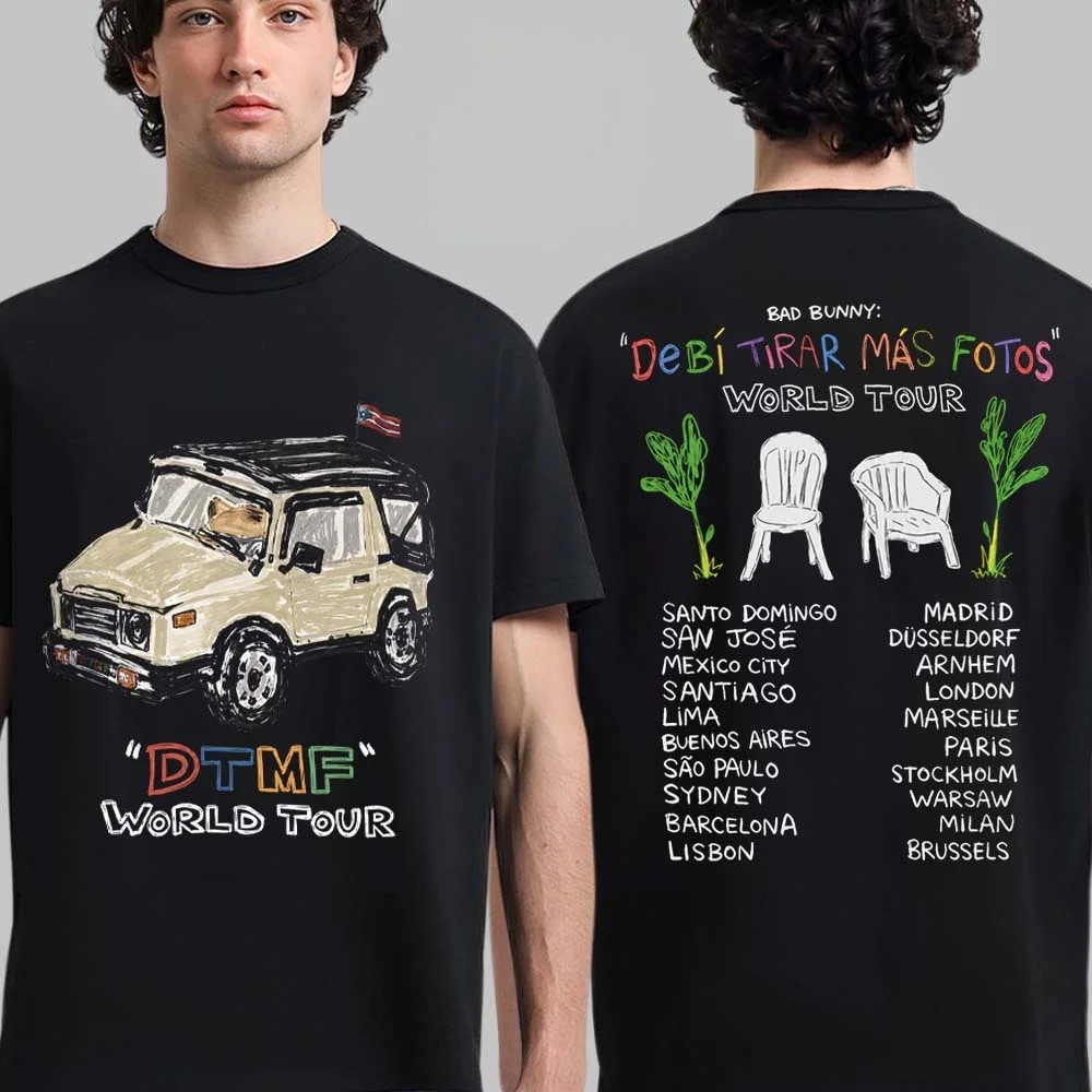 Bad Bunny DTMF World Tour 2026 Merch T-shirt Men and Women Summer 100 Cotton Y2K Clothing Fashion High Quality Short Sleeved Top