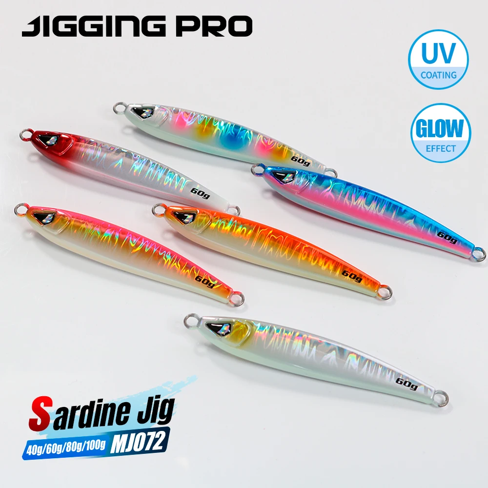 JIGGINGPRO plantillas de Metal de sardina 40g 60g 80g 100g agua salada Shore Artificia señuelo de pesca señuelo de Jigging de fundición larga aparejos de pesca