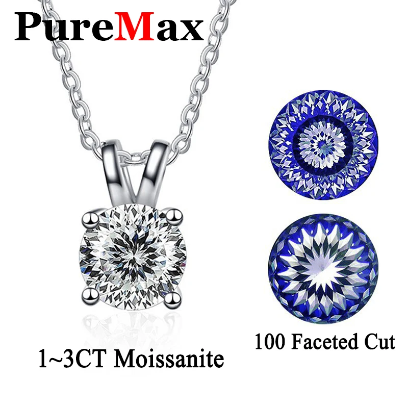 قسط 1/2/3ct 100 الأوجه الروسية قطع مويسانيتي قلادة قلادة للنساء 925 الفضة الكلاسيكية قلادة مع GRA غرامة مجوهرات #1