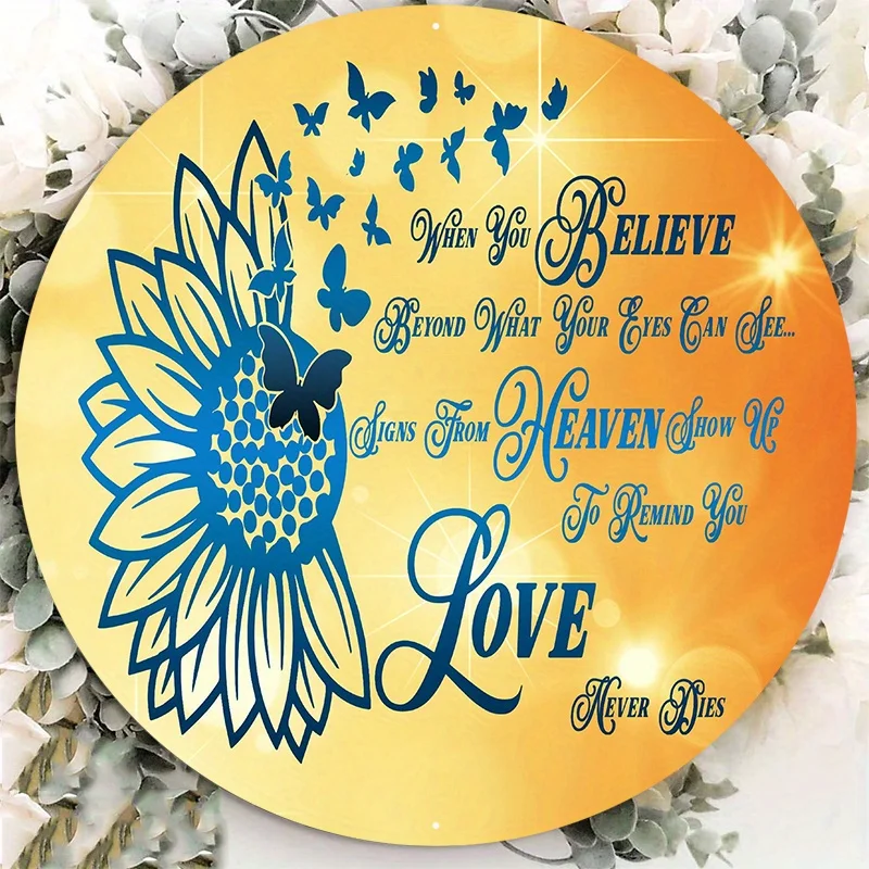 1pc 8x8inch Aluminum Metal Sign Butterfly Believe Beyond What Your Eyes Can See Wreath Sign, Loved One Memorial Wreath Sign