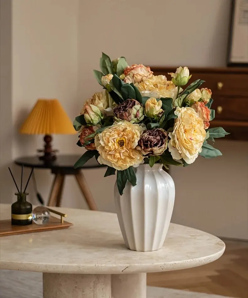Pfingstrosen-Simulationsblumen, künstliche Blumendekorationen für Zuhause und Wohnzimmer, Esstisch-Dekoration mit getrocknetem Blumenstrauß – Detail 5