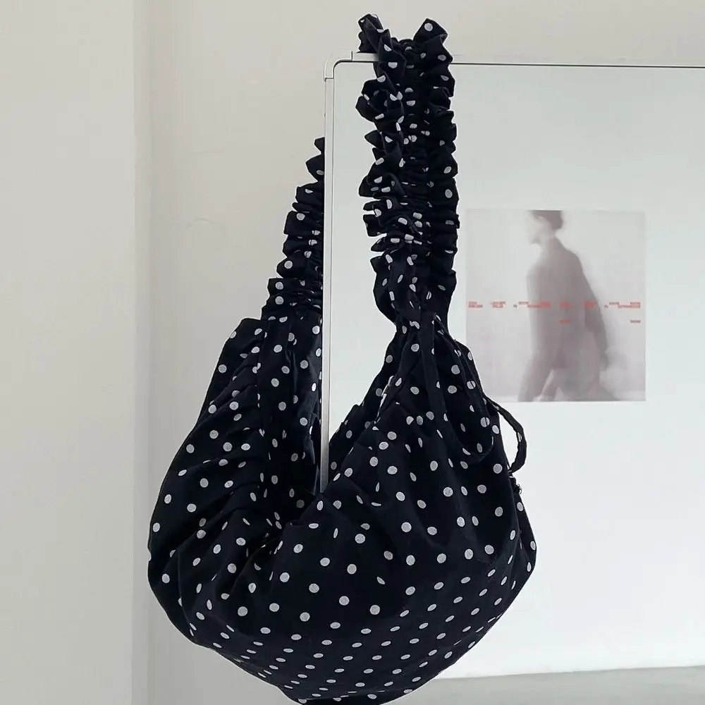 

Корейская сумка через плечо на шнурке, легкая сумка-пельмень, плиссированная сумка в горошек, вместительная сумка в балетном стиле