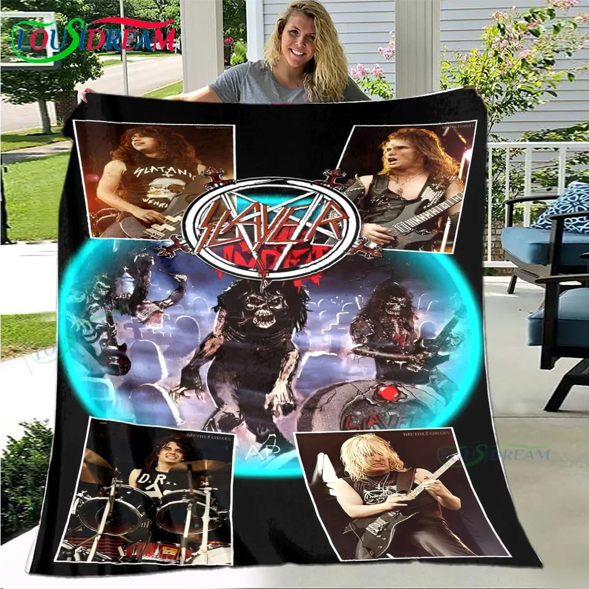 S-Slayer Band Retro Printed  vintage Blanket Flannel Soft Blanket  Birthday Gift Portable Picnic  Travel Office  Blanket