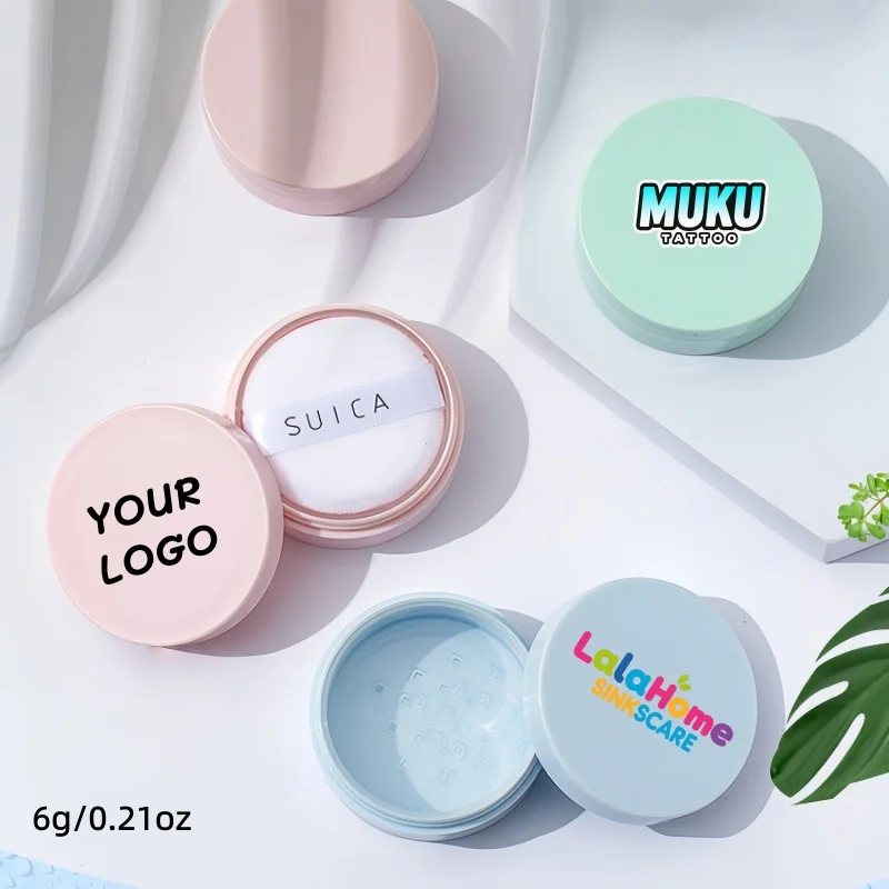【Logo Custom】50Pcs Customized Macaron Colored Loose Powder Box with Powder Puff Professional Beauty Packaging Material