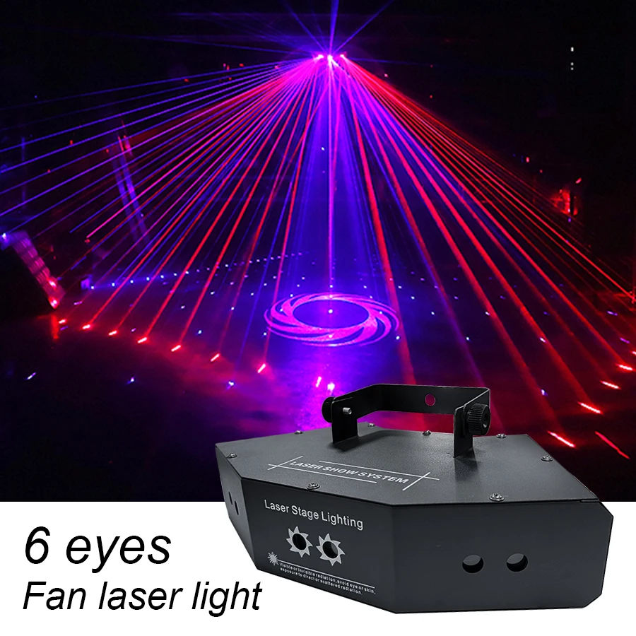 6 Eyes RGB Fan Scan Laser Projector DMX LED Colorful Spot Lighting Effect Scanner For Disco Dj Prom Holiday Party Lights