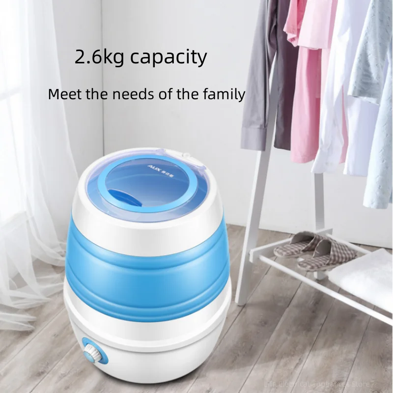 Portable Folding Washing Machine Dehydration Basket Dry Water Electric Washing Machine Small Household 2.6kg Large Capacity