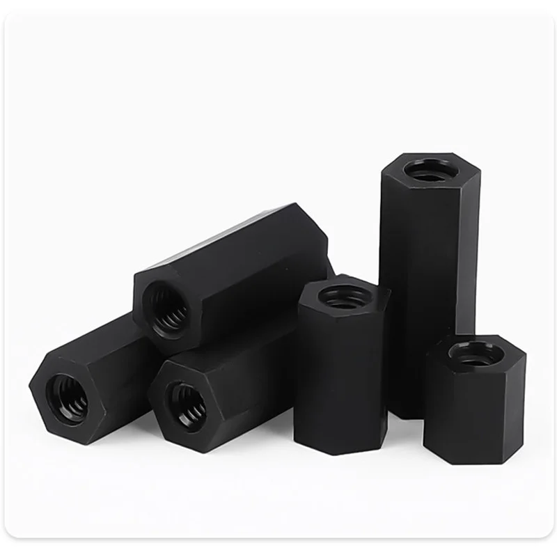 Nylon Flat Head Hexagonal Double-through Screws Black Plastic Support Columns Spacing Columns M2 M3 M4 M5 Hexagonal Extended Nut