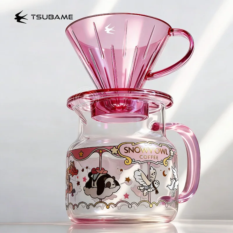 SnowAung 550ml Heat Resistant Glass Coffee Server Cute Cartoon Pour Over Dripper Filter Cup Coffee Pot Set view 4