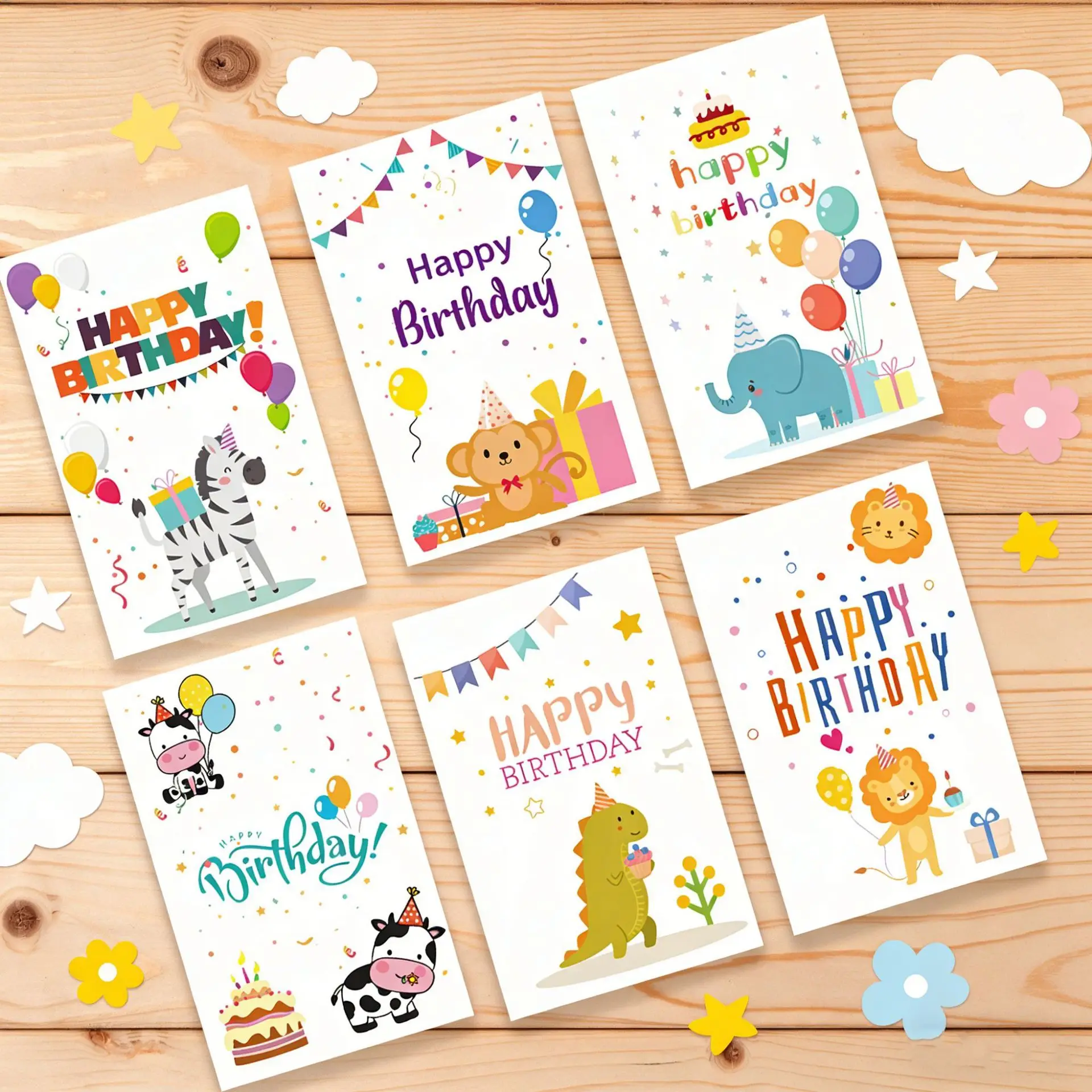 

6 cards+6 envelopes Birthday greeting cards English blessings small cards Party decoration cards with envelopes，gift