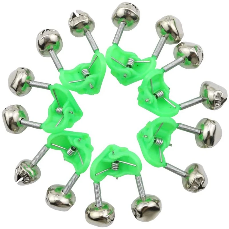 

40PCS Fishing Rod Bells Alarm Ring Fishing Bite Rod Clip Green Tip Clip ABS Fish Bell Alarm Fishing Tackle