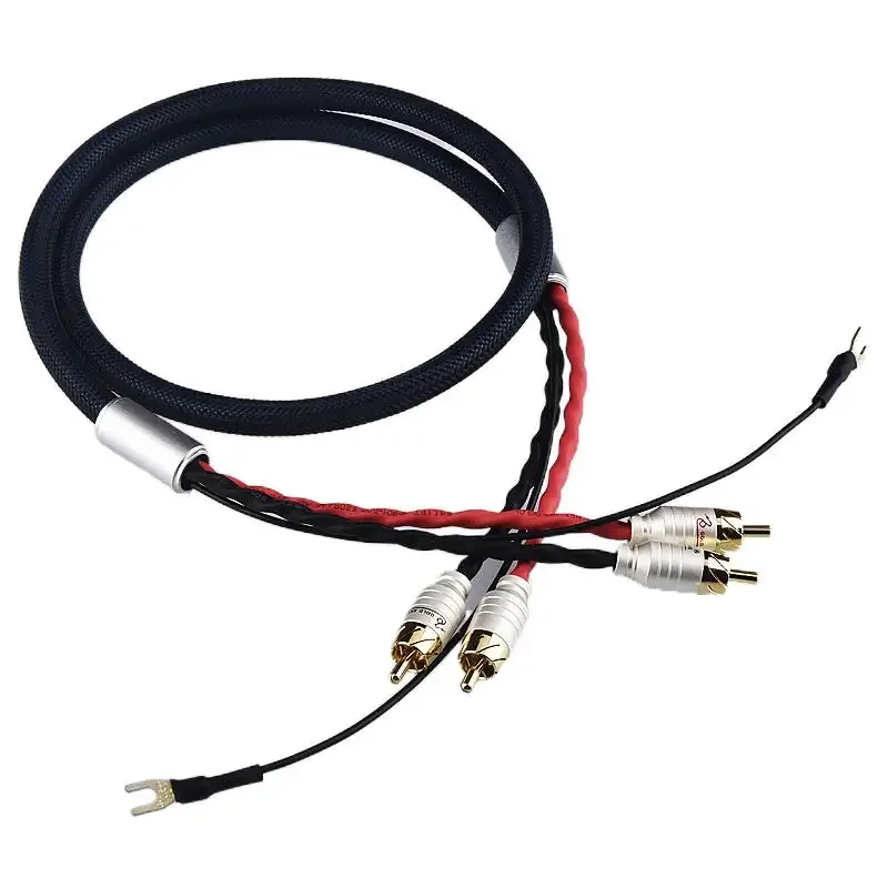 Cable Phono Weiduka RCA con enchufe de cable de tierra U Spade 4 núcleos OFC cobre plateado