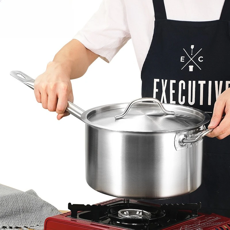 Stainless Steel Composite Bottom Pot Single Handle Juice Milk Boiling Baking Commercial Cooking Soup Pot Induction Cooker