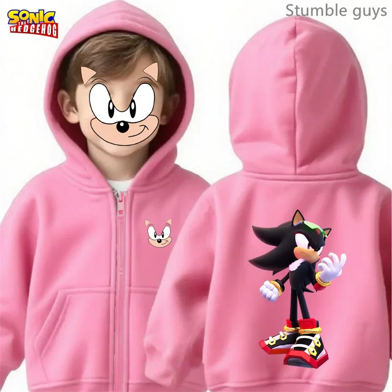 Sweat à capuche avec fermeture éclair pour enfants, vêtements de sport Sonic durables pour garçons et filles, voyage en parc, printemps-automne