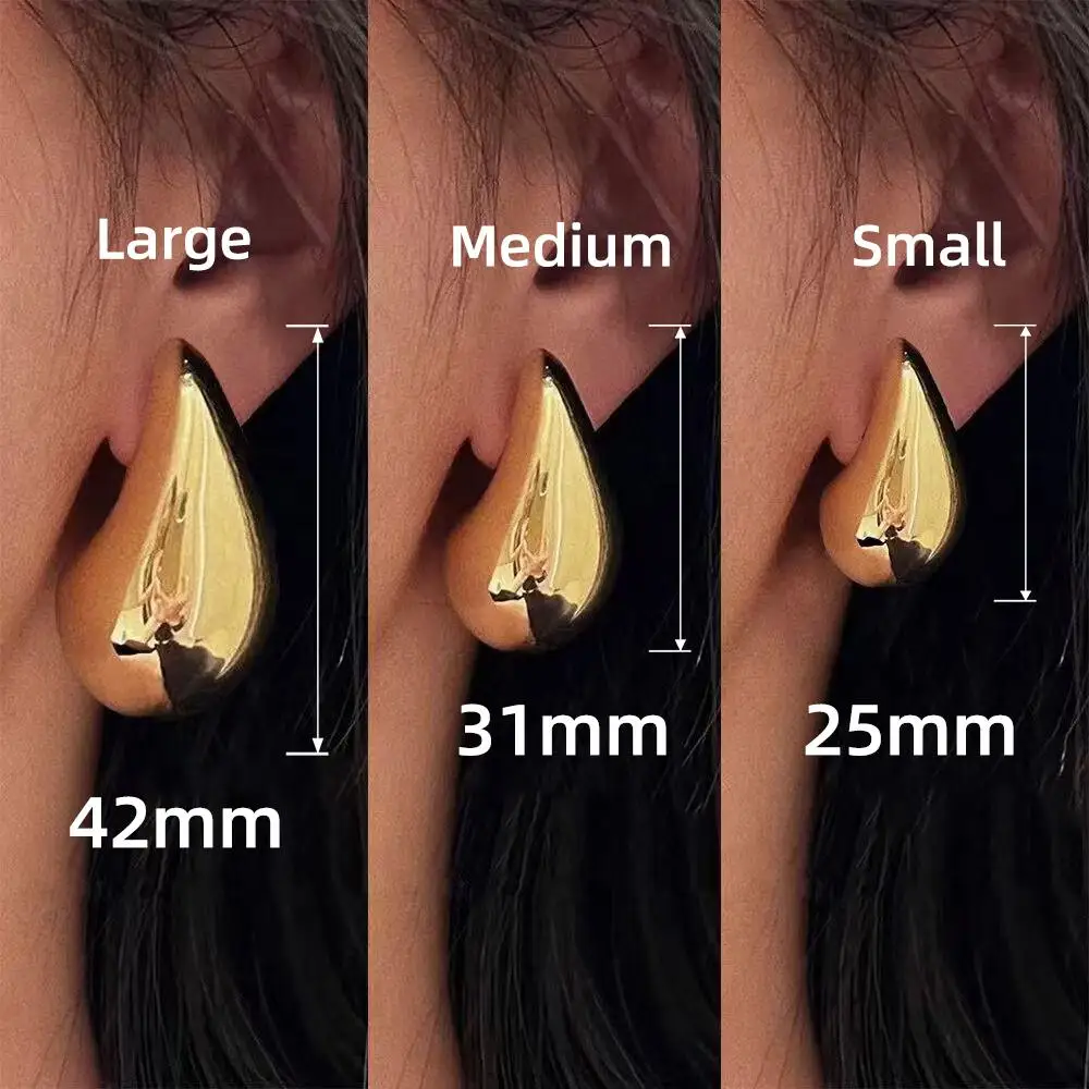 Women's Gold-Plated Chunky Hoop Earrings, Simple Elegant Teardrop Earrings, Ideal for Daily Wear & Party Accessories