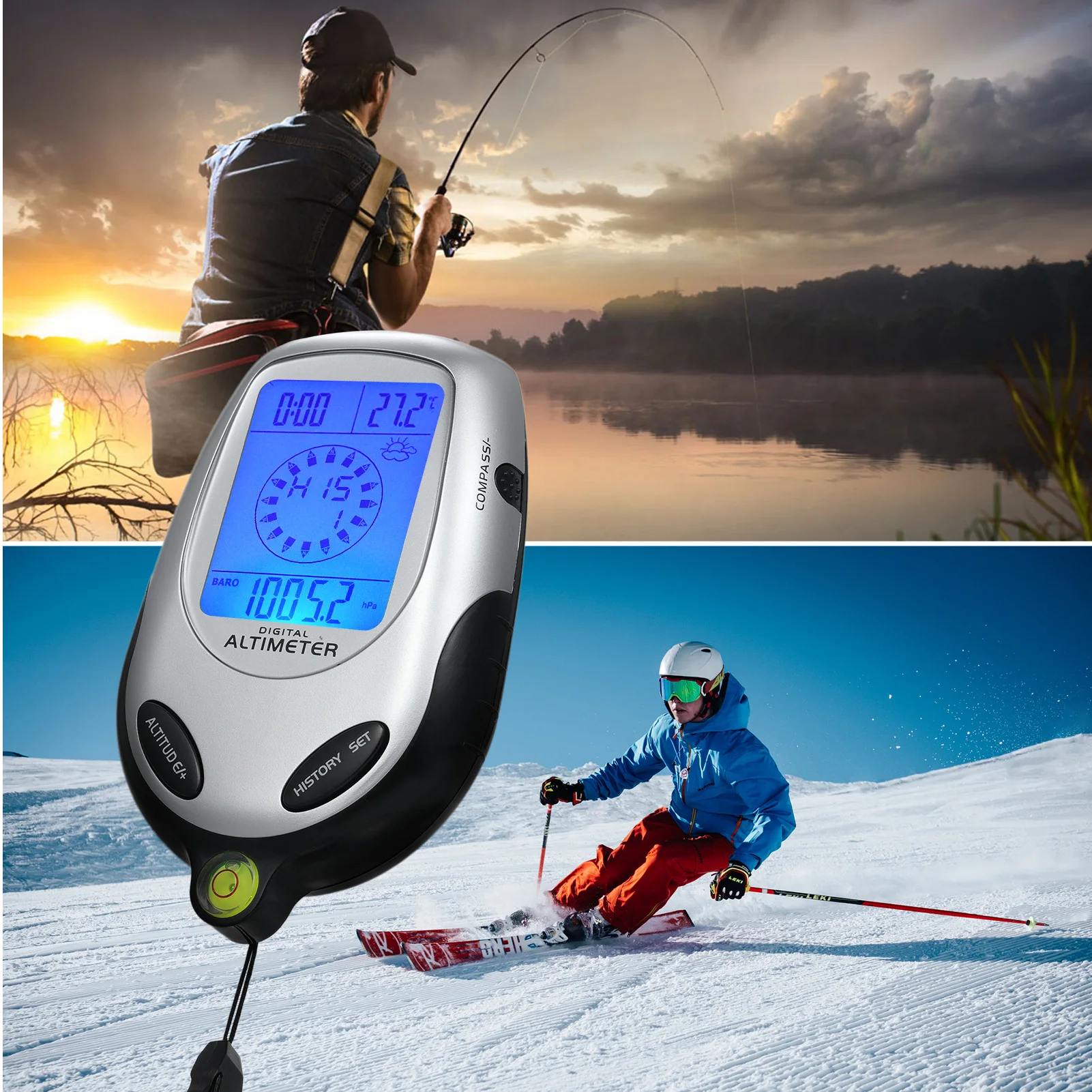 Digital Altimeter Handheld Altimeter Compass Barometer Thermometer Weather Forecast Time Calendar Clock Mountain Climbing Tool