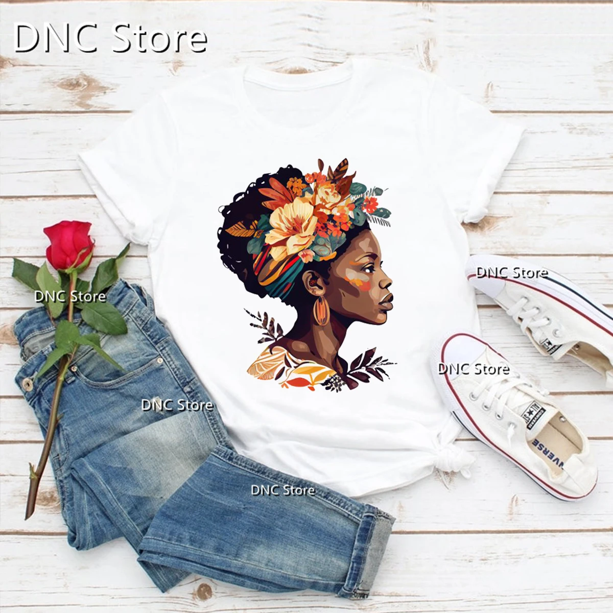 African Woman tshirt Magic Black Skin Girl Fashion Harajuku Womens t-shirt Summer High Quality O-Neck tshirt Femme Top Wholesale