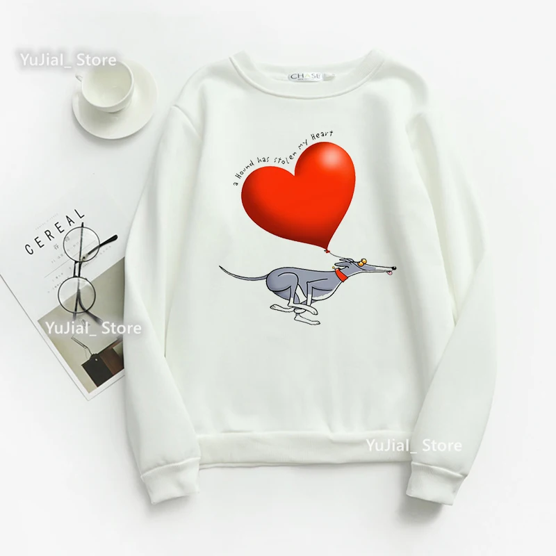 A Hound Has Stolen My Heart Graphic Print Hoodie Women Bernese/Greyhound Dog/Shih Tzu Dog Lover Sweatshirt Femme Jumper Coat