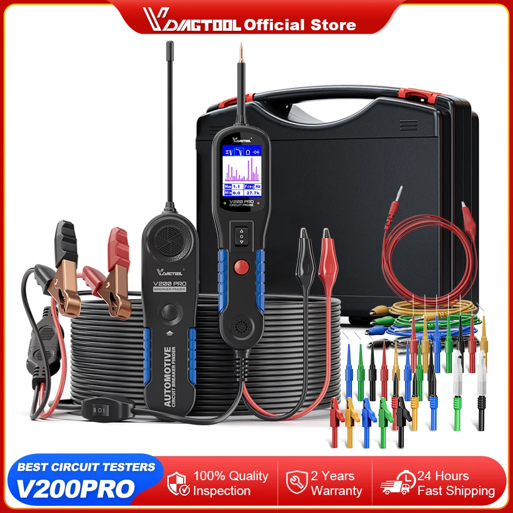 VDIAGTOOL V200 PRO Automotive Power Circuit Probe Tester with 30PCS Back Probe Kit 12/24V Electrical Short Open Circuit Finder