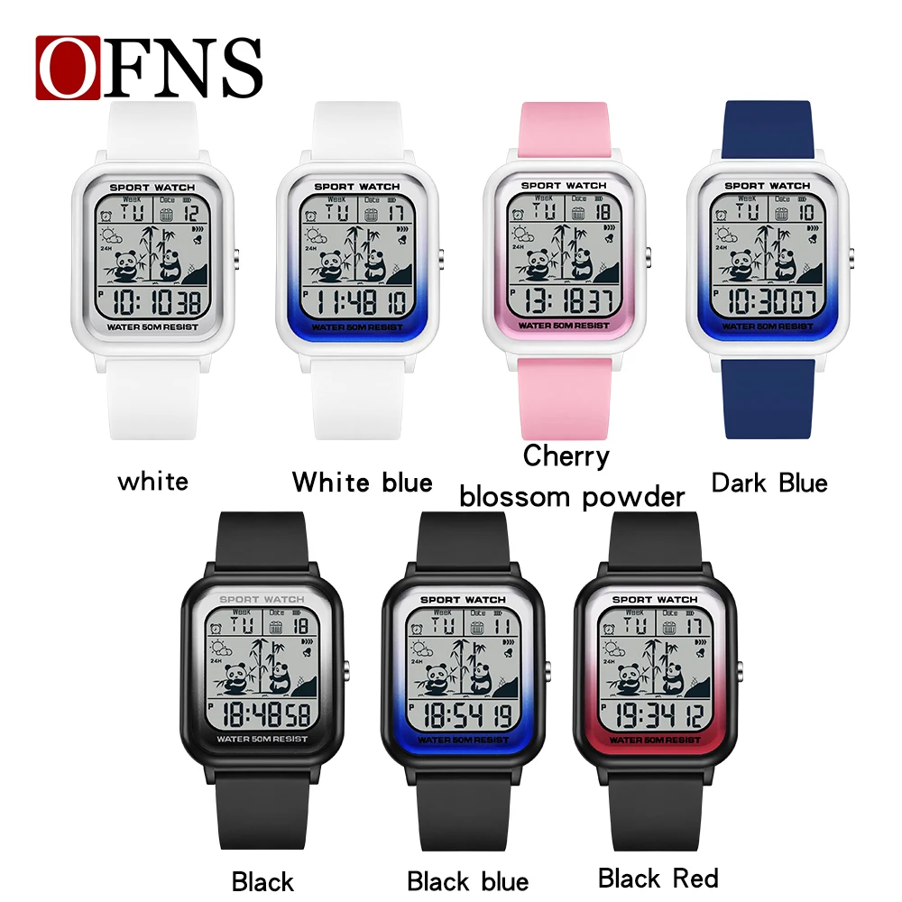 OFNS Fashion Men\'s Electronic Sports Watch Rectangular Dial Design Digital Movement New Timing Code Watch Men Lady Student Watch