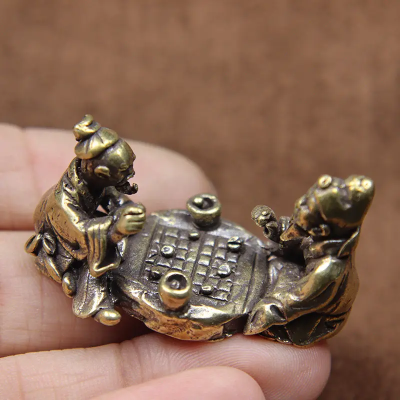 

Antique brass tea ceremony music chess calligraphy painting mini figure statue decoration tea pet handle piece