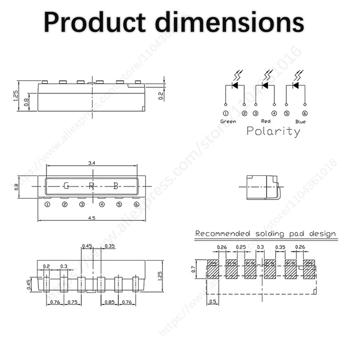 020 6-poliger RGB-LED-Chip – CA/CC Common Anode Cathode SMD 3528, vollfarbige, ultrahelle, seitlich emittierende Diode