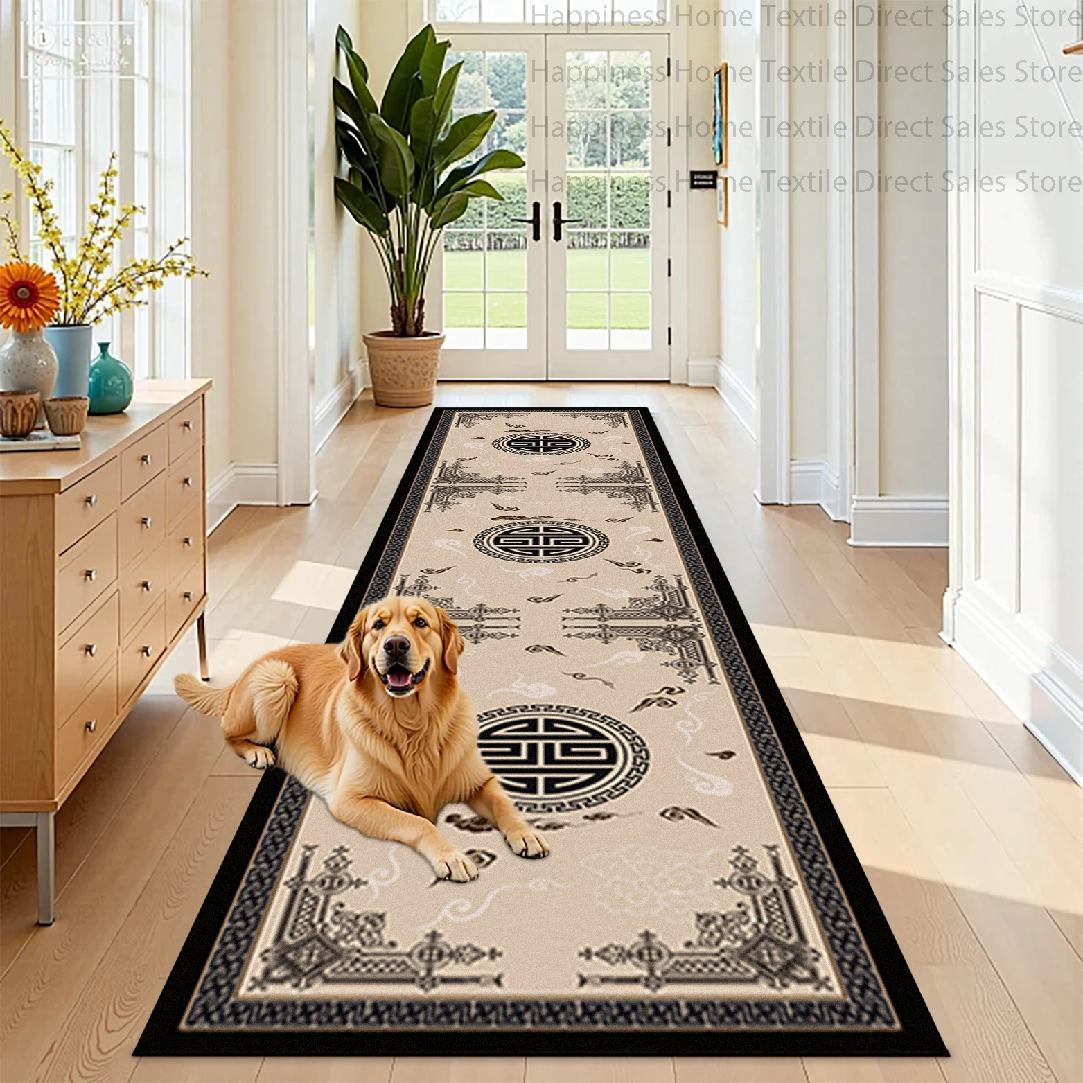 European Geometric Style Villa Corridor Runner Carpet Anti Slip Washable for Hotel Hallway Mat Decoration Living Room Aisle Rug